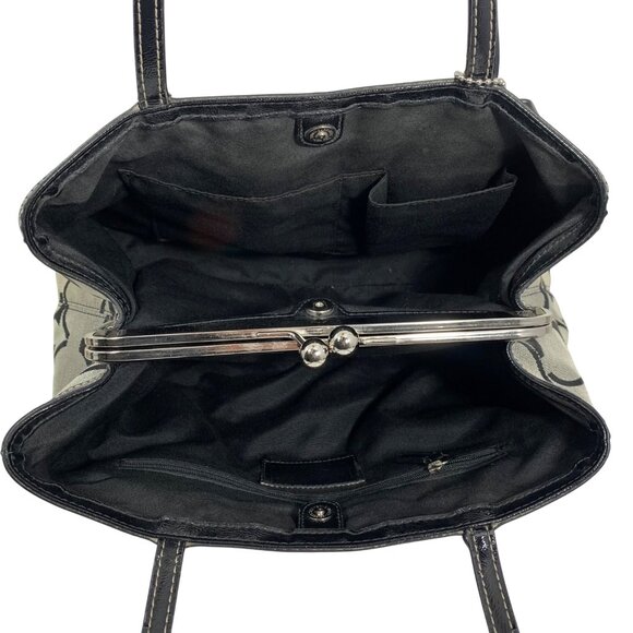 COACH Signature Stripe Carryall Satchel Handbag F19190 Kisslock Trio Pouch Bag - Picture 5 of 10